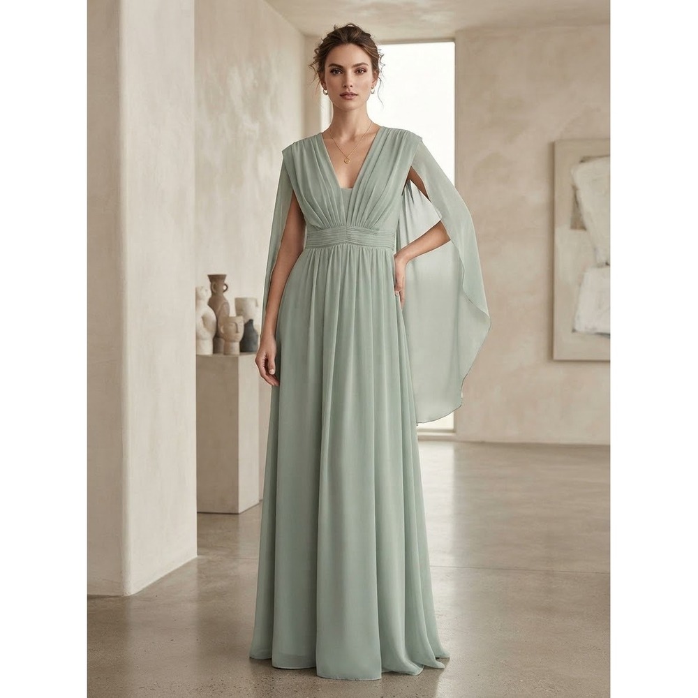 Birdy Grey Grace Chiffon Slit Cape Dress Sage Green Small